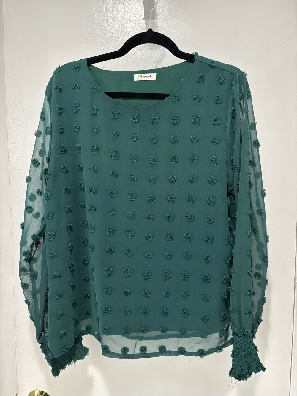 Blooming Jelly Green Textured Dot Chiffon Blouse Large